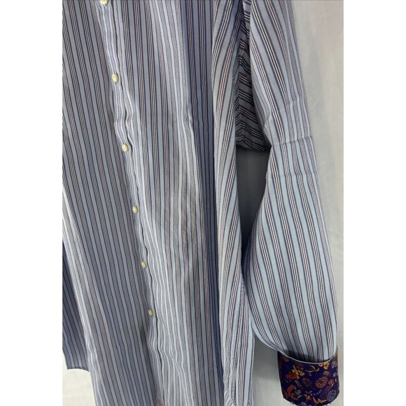 Thomas Dean Men's Size XL  Blue Stripe Button Up Shirt‎ Flip Cuffs Long Sleeve - Picture 2 of 9